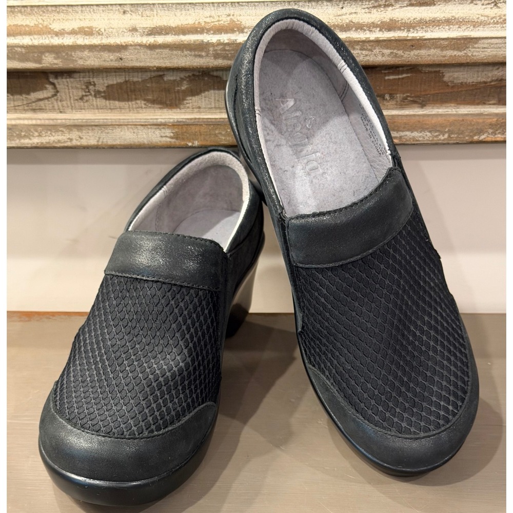 Alegria by PG Lite Black Leather Mesh Wedge Slip On Shoes Womens 38 US 8-8.5